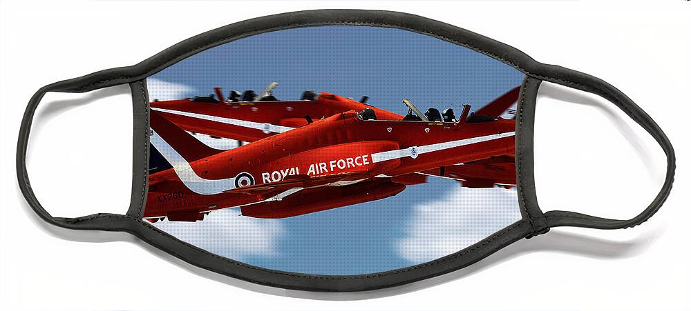 The Red Arrows Raf Face Mask featuring the digital art The Red Arrows Synchro Pair by Airpower Art