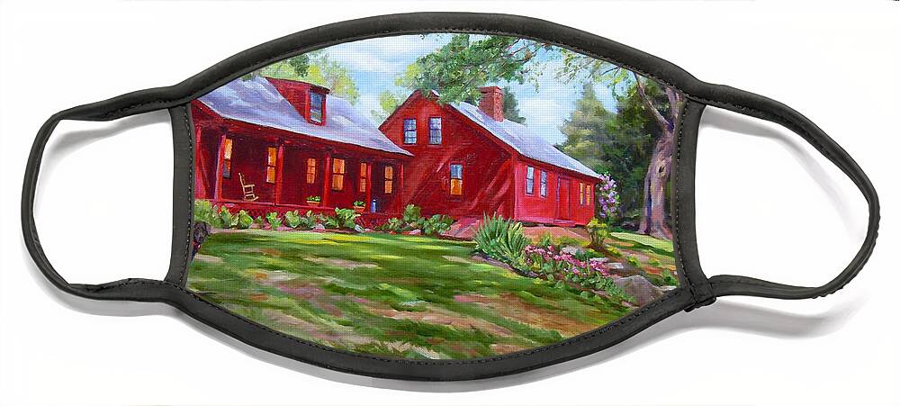 Red Face Mask featuring the painting The Red Colonial House by Nancy Griswold