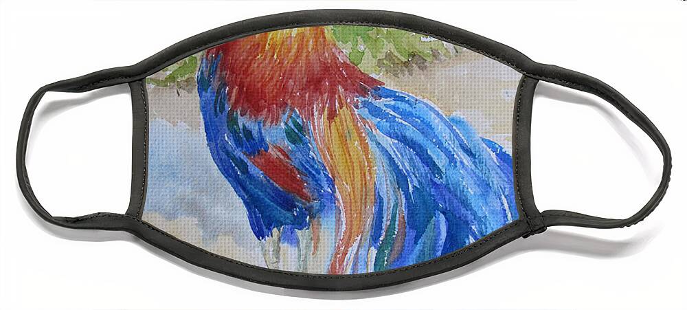 Rooster Face Mask featuring the painting Long Tail Rooster by Jyotika Shroff