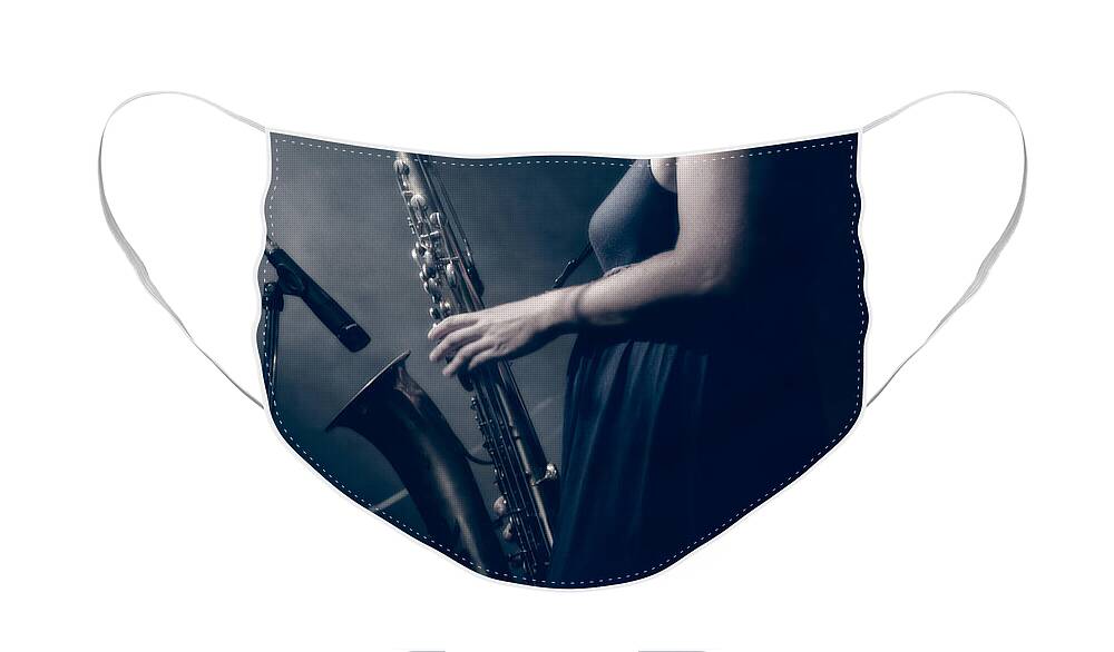 Sax Face Mask featuring the photograph The Saxophonist Sounds In The Night by Bob Orsillo