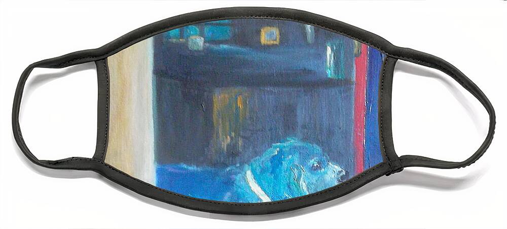 Dog Face Mask featuring the painting The Shopkeeper's Dog by Susan Esbensen