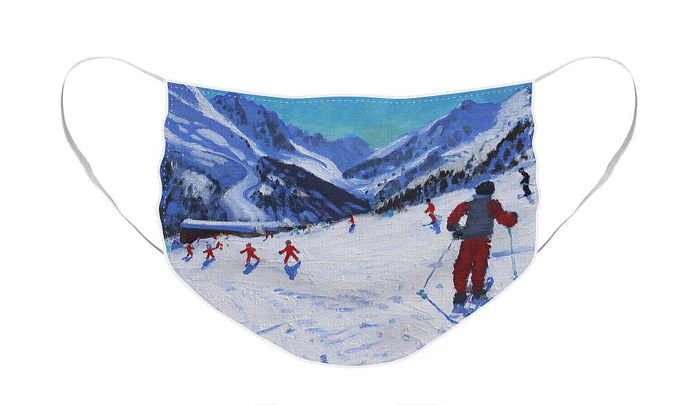 Macara Face Mask featuring the painting The ski instructor by Andrew Macara