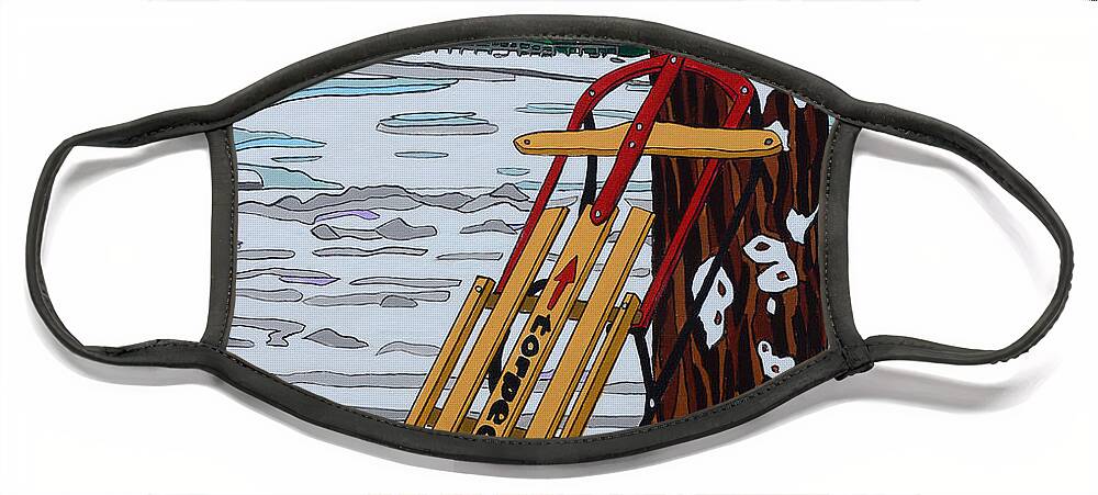 Valley Stream Face Mask featuring the painting The Sled # 2 by Mike Stanko
