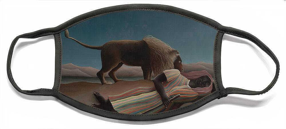 Henri Rousseau Face Mask featuring the painting The Sleeping Gypsy by Henri Rousseau