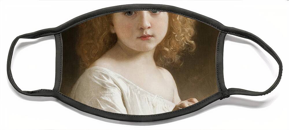 William Adolphe Bouguereau Face Mask featuring the digital art The Story Book by William Adolphe Bouguereau