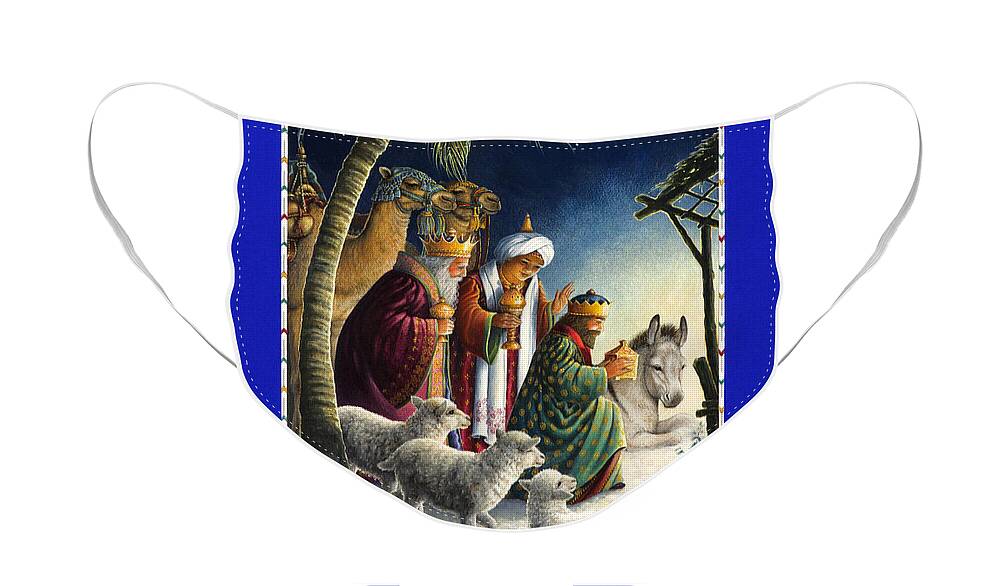 Nativity Face Mask featuring the painting The Three Kings by Lynn Bywaters