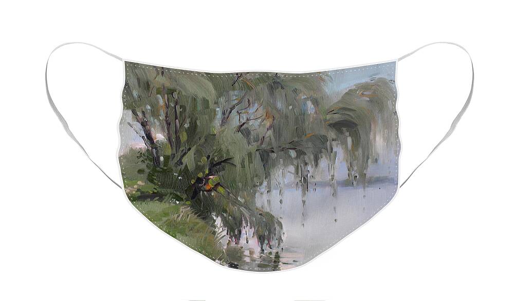 Niagara River Face Mask featuring the painting The Tree by Niagara River by Ylli Haruni