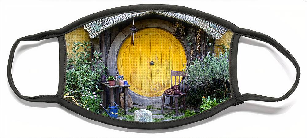 Frodo Baggins Face Mask featuring the photograph Yellow Hobbit Door by Venetia Featherstone-Witty