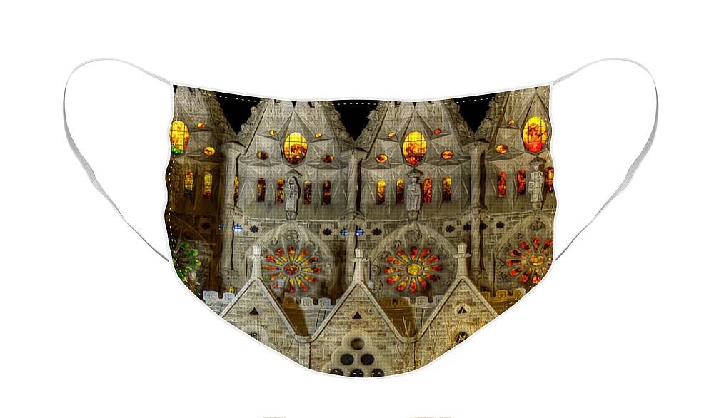 Sagrada Familia Face Mask featuring the photograph Three tiers - Sagrada Familia at night - Gaudi by Weston Westmoreland