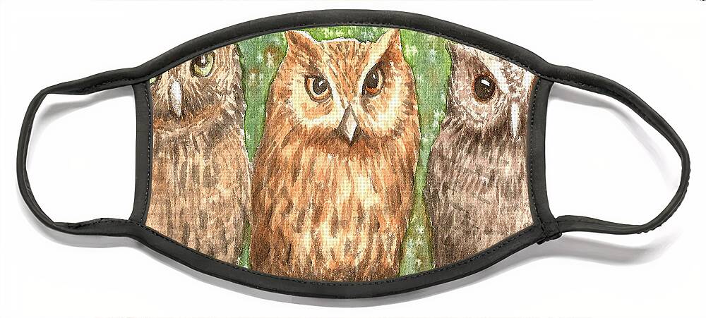 Owls Face Mask featuring the painting Three Wise Men by Audrey Peaty