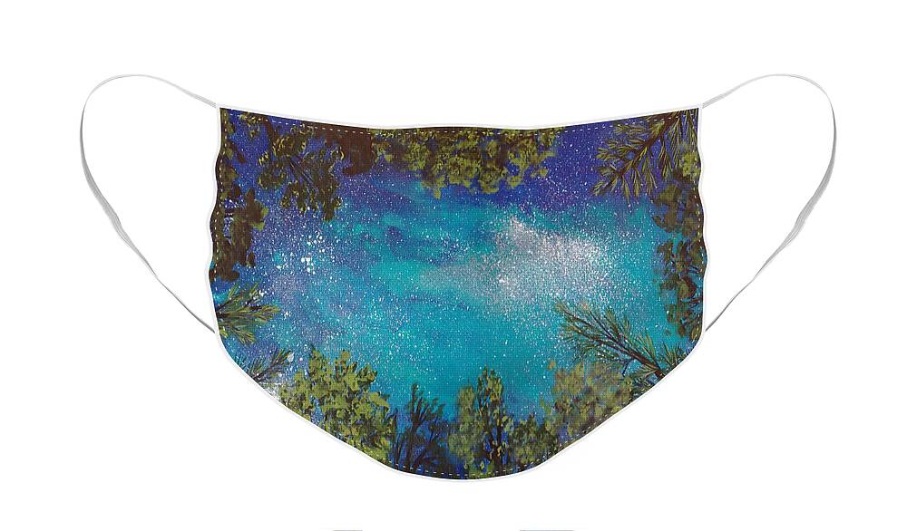 Sky Face Mask featuring the painting Through the trees by Noelle Rollins