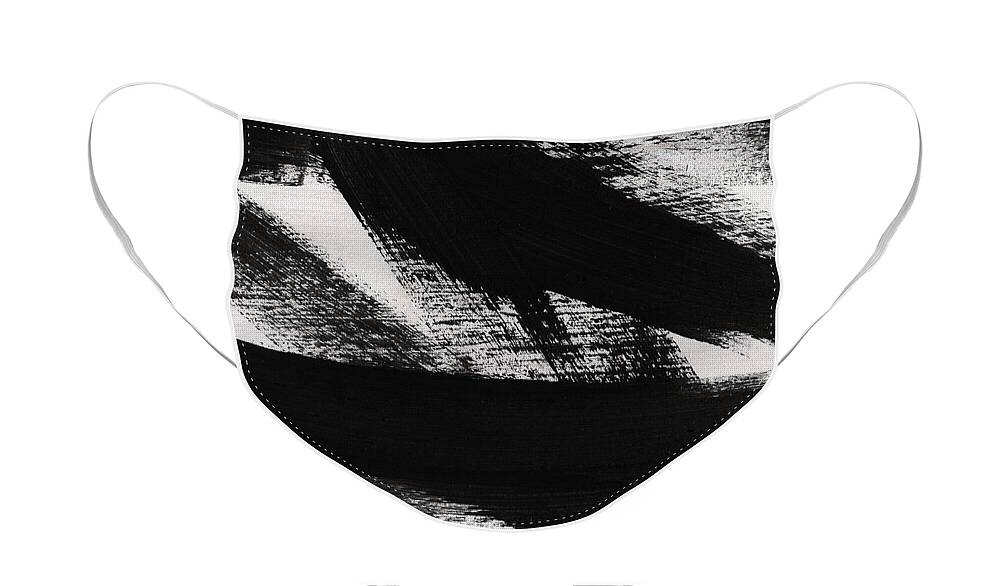Black And White Abstract Face Mask featuring the painting Timber 2- horizontal abstract black and white painting by Linda Woods