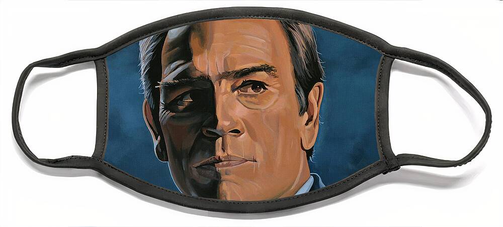 Tommy Lee Jones Face Mask featuring the painting Tommy Lee Jones by Paul Meijering