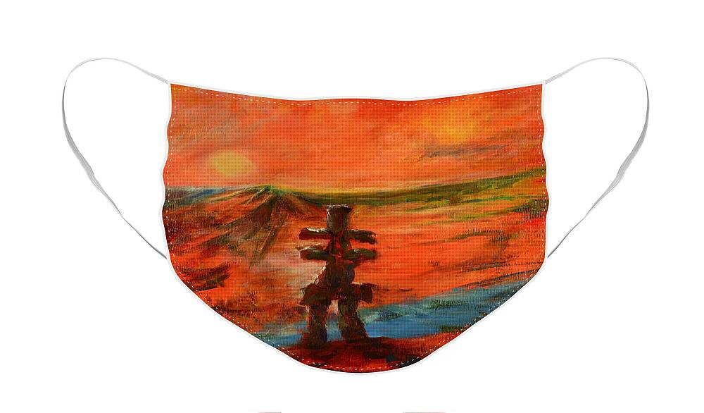 Abstract Art Face Mask featuring the painting Top Of The World by Sher Nasser