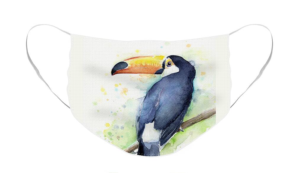 Watercolor Toucan Face Mask featuring the painting Toucan Watercolor by Olga Shvartsur