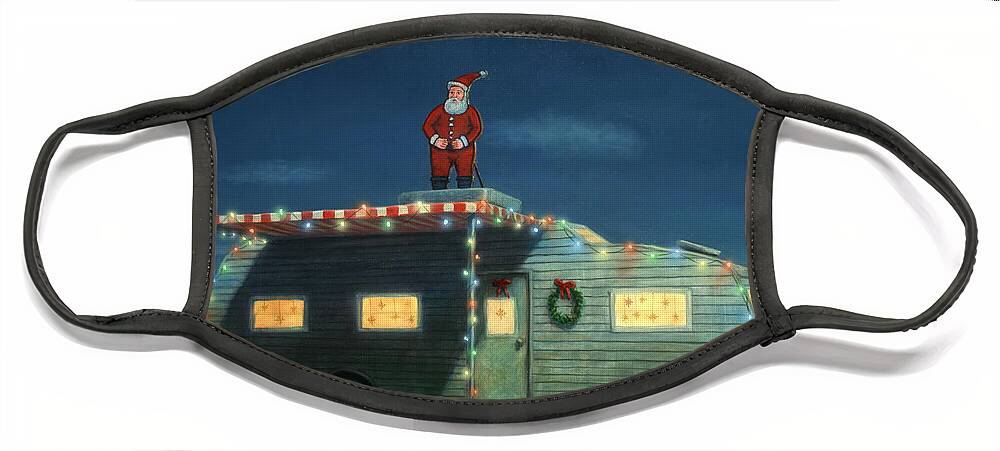 Christmas Face Mask featuring the painting Trailer House Christmas by James W Johnson