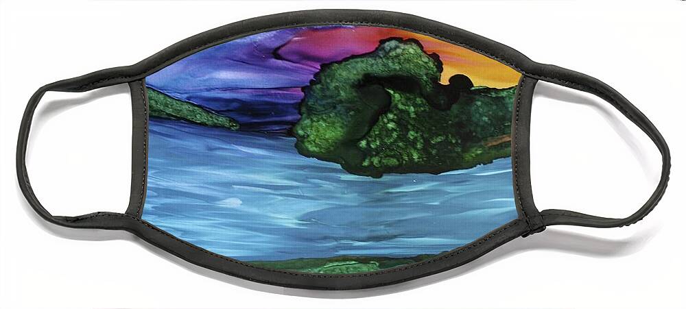 Alcohol Ink Face Mask featuring the painting Tranquil Rising by Eli Tynan