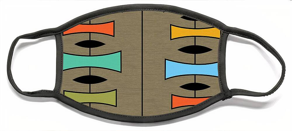 Mid-century Modern Face Mask featuring the digital art Trapezoids 3 on Brown by Donna Mibus