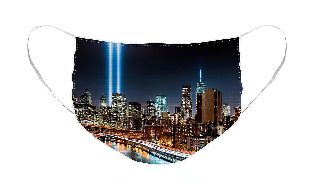 2014 Face Mask featuring the photograph Tribute in Light memorial by Mihai Andritoiu