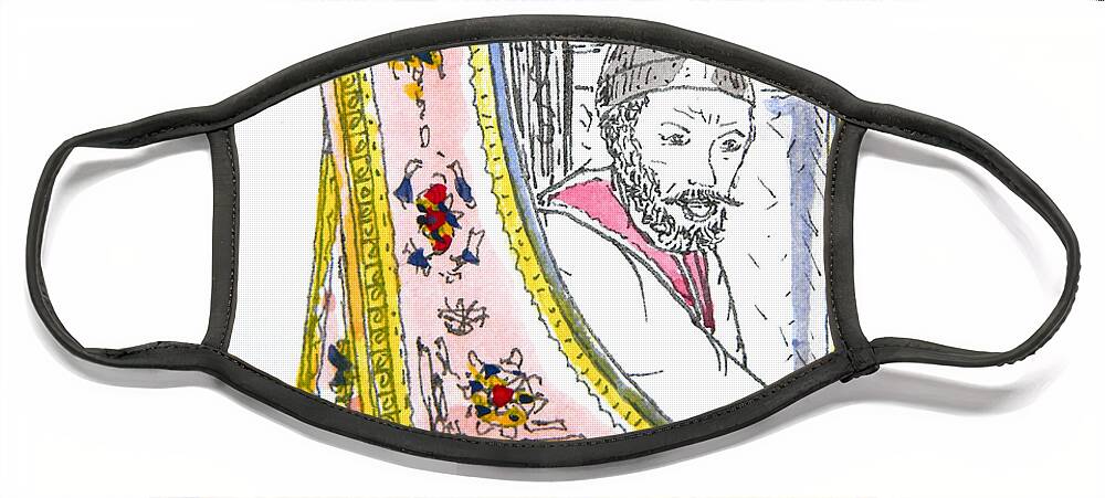 Maiden Wiser Than The Tsar Face Mask featuring the drawing Tsar in Carriage by Marwan George Khoury