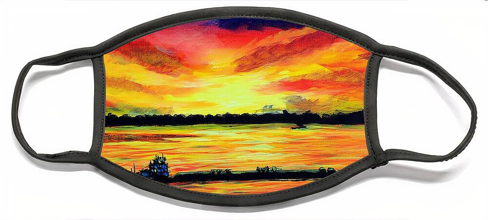 Mississippi River Face Mask featuring the painting Tugboat On The Mississippi by Karl Wagner