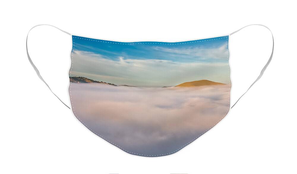 Landscape Face Mask featuring the photograph Tule Fog Between Hills by Marc Crumpler