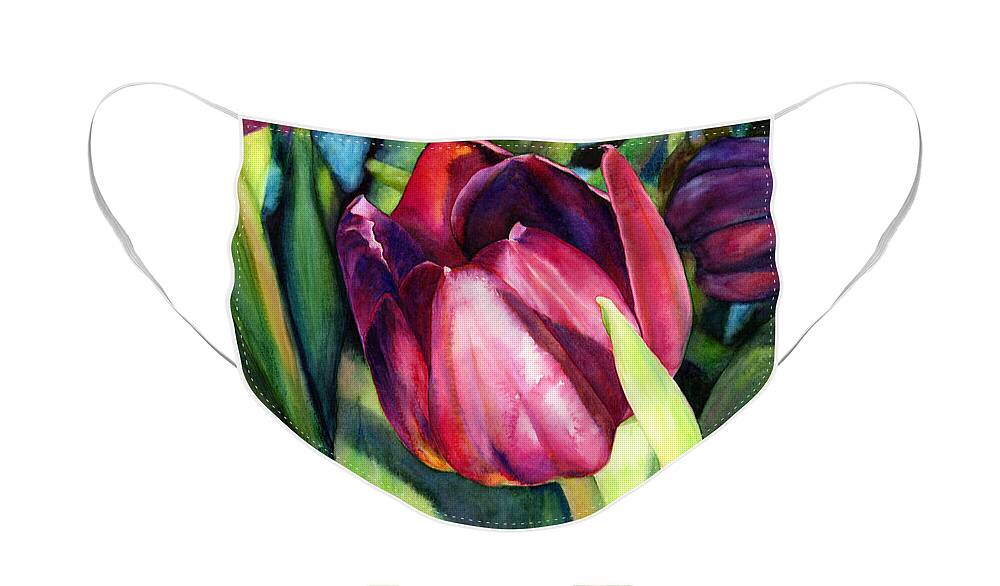 Tulip Face Mask featuring the painting Tulip Delight by Hailey E Herrera
