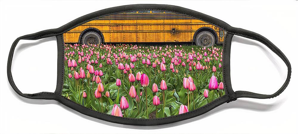 Tulips Face Mask featuring the photograph Tulips and Old Bus by Mark Kiver