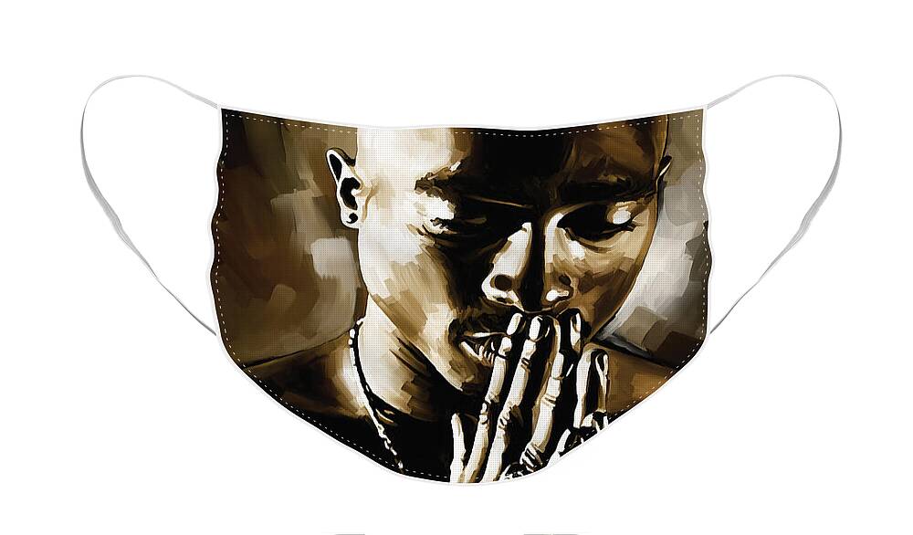 Tupac Shakur Paintings Face Mask featuring the painting Tupac Shakur Artwork by Sheraz A