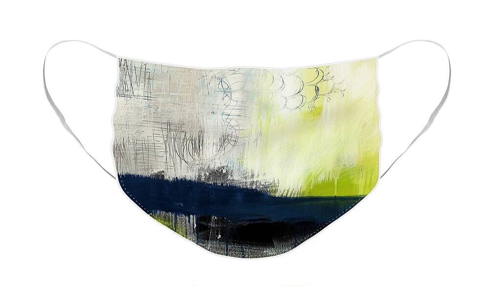 Blue Abstract Painting Face Mask featuring the painting Turning Point - contemporary abstract painting by Linda Woods