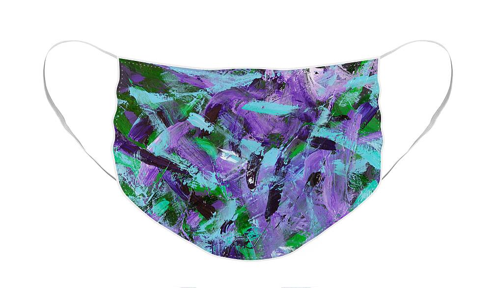 Turquoise Face Mask featuring the painting Turquoise Jungle by Ron Krajewski