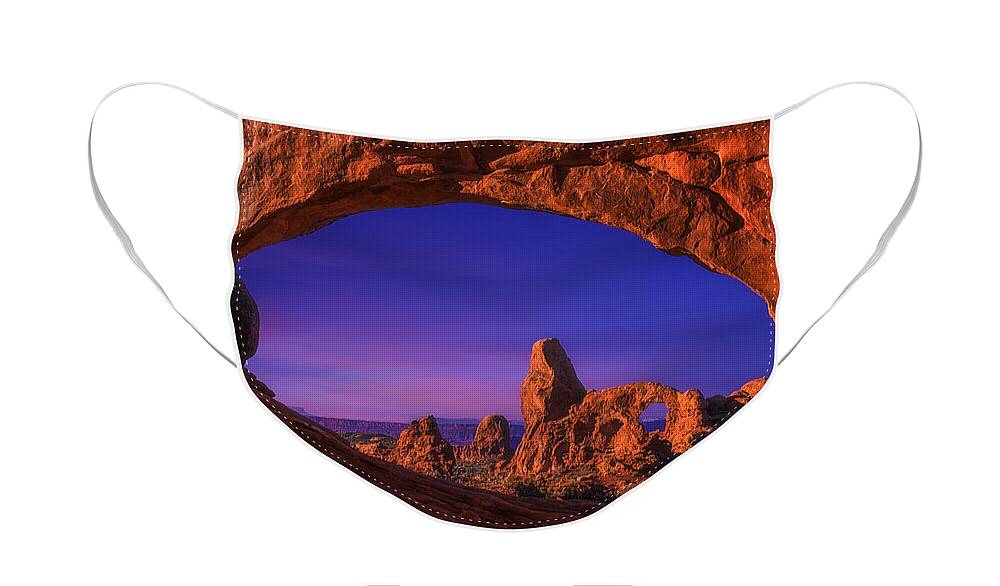 Arches National Park Face Mask featuring the photograph Turret Arch Sunrise by Darren White