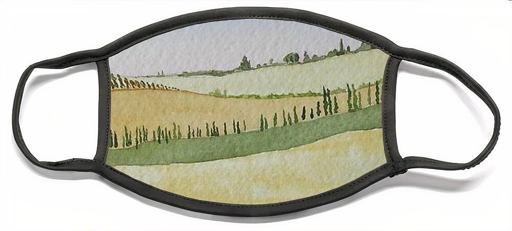 Italy Face Mask featuring the painting Tuscan Hillside Four by Mary Ellen Mueller Legault