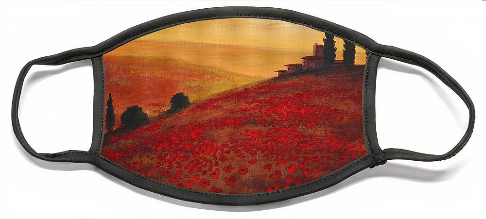 Poppies Face Mask featuring the painting Tuscan Sunset by Glenn Pollard
