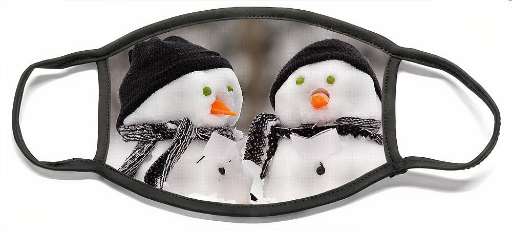 Snowmen Face Mask featuring the photograph Two little snowmen by Simon Bratt