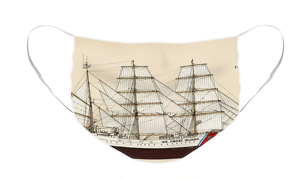 Uscg Face Mask featuring the drawing U. S. Coast Guard Cutter Eagle - Color by Jerry McElroy