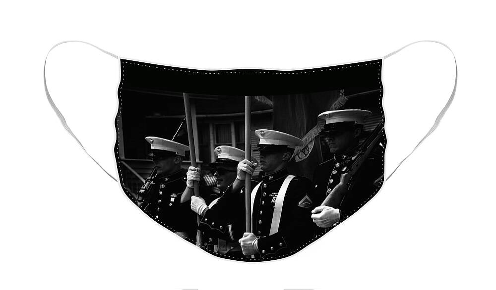 Frankjcasella Face Mask featuring the photograph U. S. Marines - Monochrome by Frank J Casella