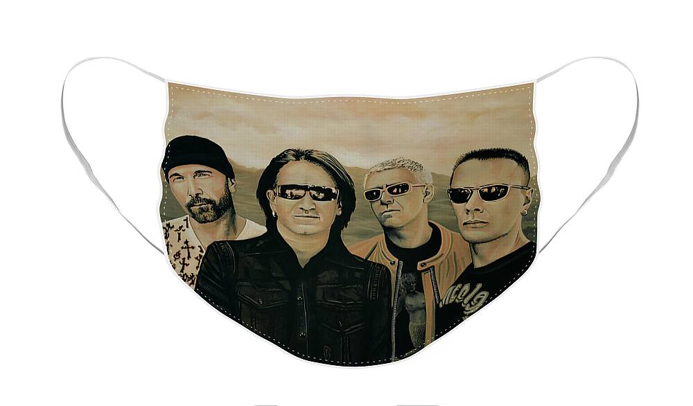 U2 Face Mask featuring the painting U2 Silver And Gold by Paul Meijering