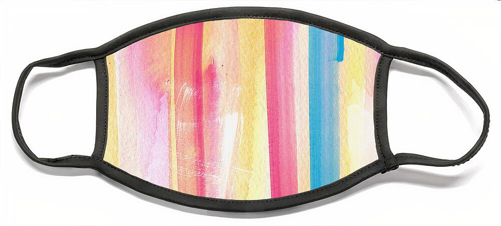 Summer Spring Abstract Painting Stripes Lines Pink And Orange Blue And Pink Pink Abstract Art Beach Cafe Girls Room Yellow And White Bedroom Art Living Room Art Gallery Wall Art Art For Interior Designers Hospitality Art Set Design Wedding Gift Art By Linda Woods Etsy Art Iphone Art Case Corporate Art Watercolor Face Mask featuring the painting Umrbrella Stripe- contemporary abstract painting by Linda Woods