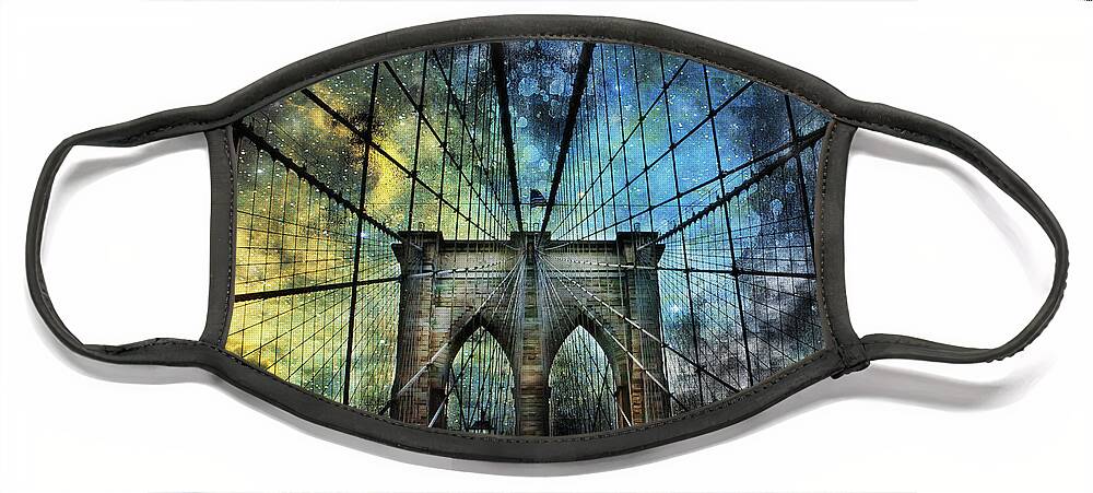 Evie Face Mask featuring the photograph Universe and the Brooklyn Bridge by Evie Carrier