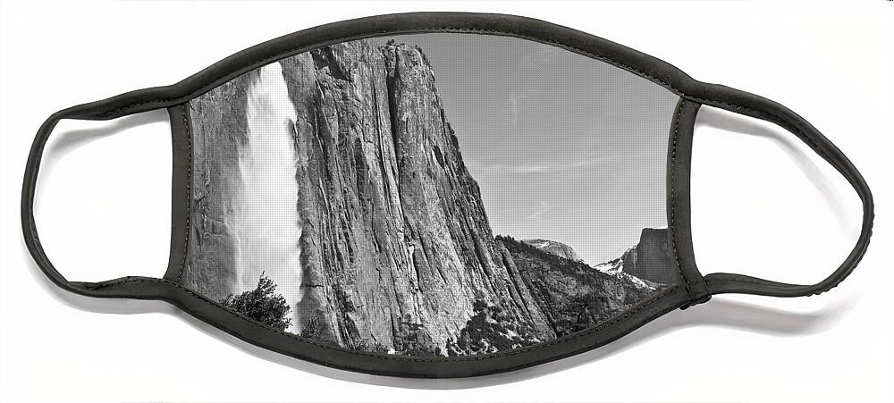 Yosemite National Park Face Mask featuring the photograph Upper Yosemite Fall with Half Dome by Shane Kelly