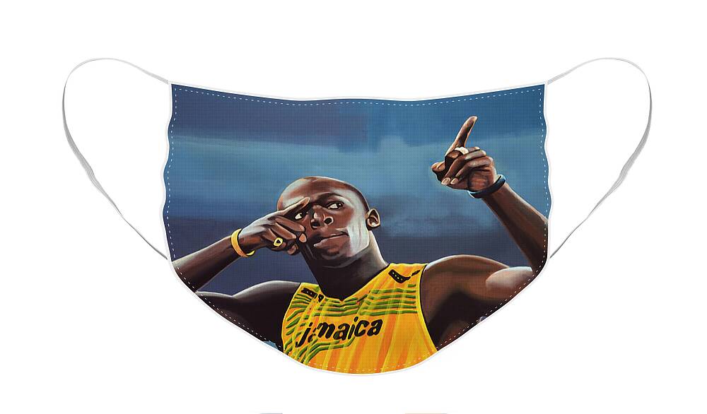 Usain Bolt Face Mask featuring the painting Usain Bolt Painting by Paul Meijering