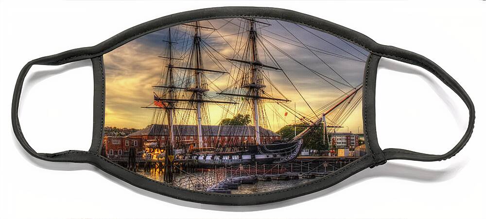 Boston Face Mask featuring the photograph USS Constitution Sunset - Boston by Joann Vitali