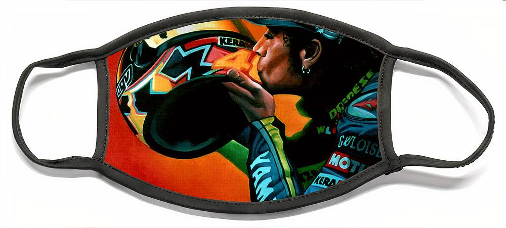 Valentino Rossi Face Mask featuring the painting Valentino Rossi portrait by Paul Meijering