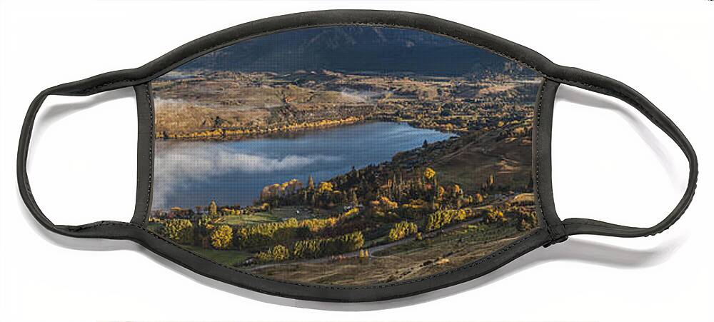 colin Monteath Hedgehog House Face Mask featuring the photograph Valley And Lake At Dawn Arrowtown Otago by Colin Monteath, Hedgehog House