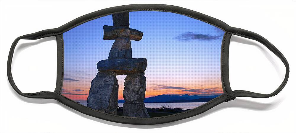 Vancouver Face Mask featuring the photograph Vancouver BC Inukshuk Sculpture by Ken Arcia