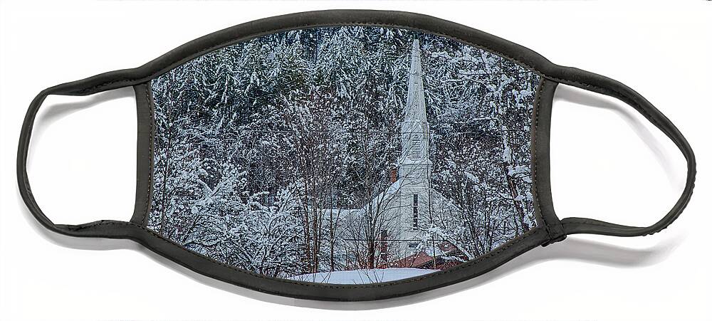 Church Steeple Face Mask featuring the photograph Vermont church in snow by Jeff Folger