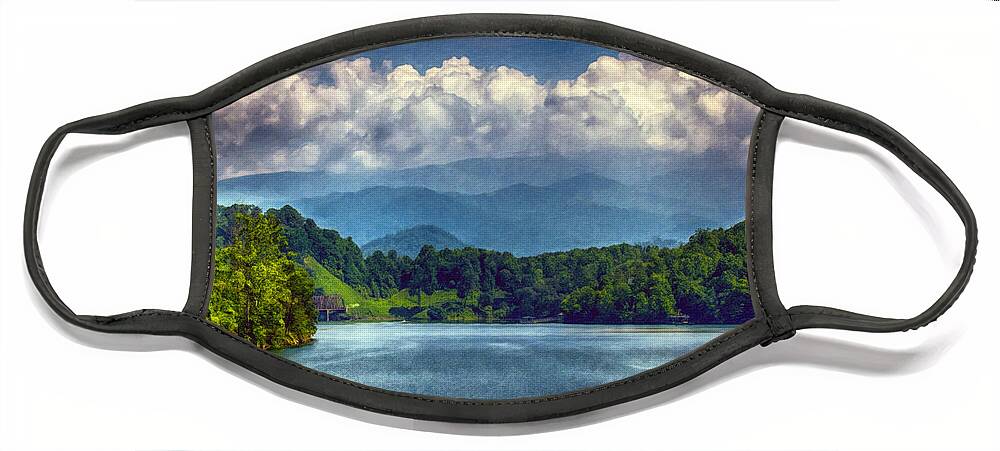 The Great Smoky Mountains Railroad Face Mask featuring the digital art View from the Great Smoky Mountains Railroad by John Haldane