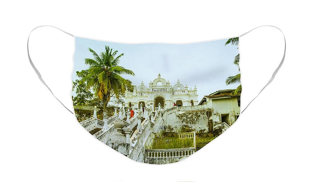 Temple Face Mask featuring the photograph view to the Dodanduwa Temple by Gina Koch