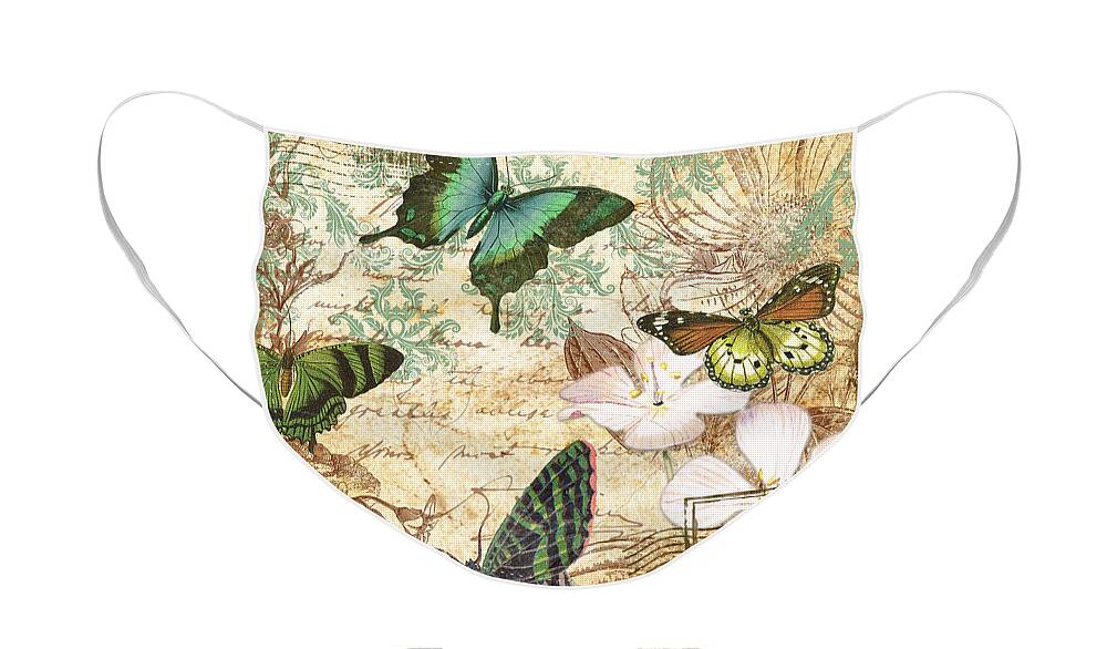  Butterfly Face Mask featuring the digital art Vintage Butterfly Kisses by Jean Plout
